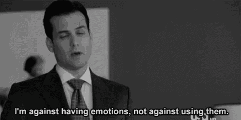 a man in a suit and tie says " i 'm against having emotions "