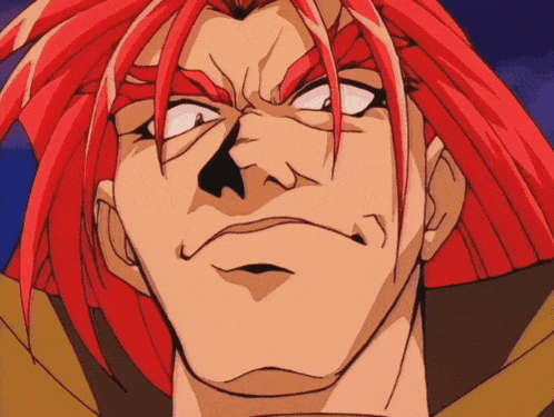 a cartoon character with red hair is making a face
