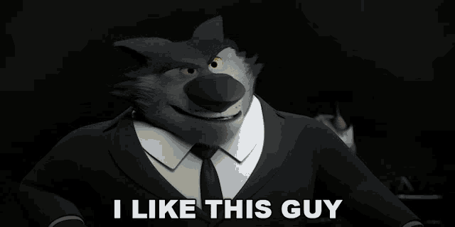 a cartoon wolf says i like this guy