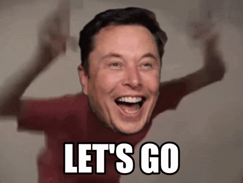 a man in a red shirt says let 's go in white letters