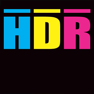 a black background with hdr bom written in neon colors