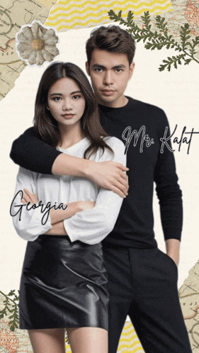 a man and a woman standing next to each other with the woman 's name georgia
