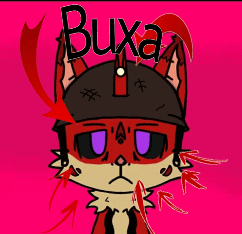 a cartoon drawing of a fox with the word buxa written above it