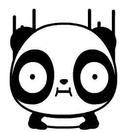 a black and white drawing of a panda bear 's head with a sad face .
