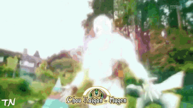 a blurry picture of a person with the words chou kaigan-mugen on the bottom