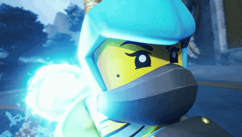 a close up of a lego figure with a blue helmet