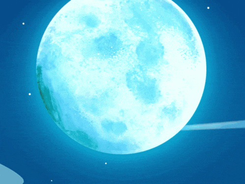 a blue full moon against a blue sky with stars