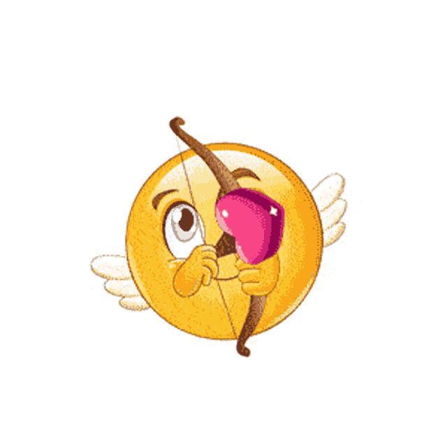 a smiley face with wings is holding a bow and arrow with a heart on it