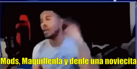 a cartoon of a man with the words mods maquillenla y denle una noviecia above him