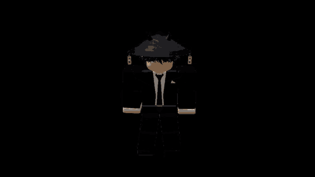 a cartoon character wearing a black hat and a suit
