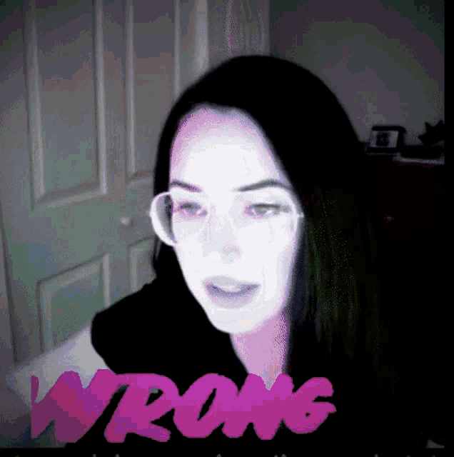 a picture of a woman with the word wrong written in pink