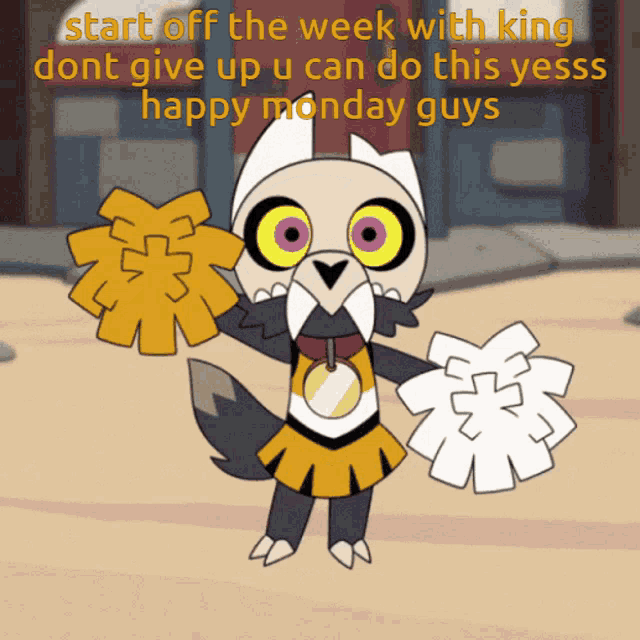 a cartoon of a cheerleader with the caption start off the week with king
