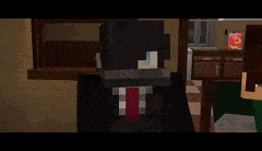 a man in a suit and tie is standing next to another man in a green shirt in a minecraft video game .