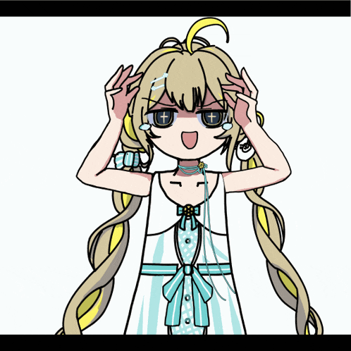 a drawing of a girl with long blonde hair and a blue bow