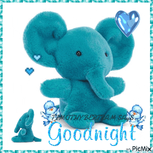a picture of a stuffed elephant with the words goodnight on it