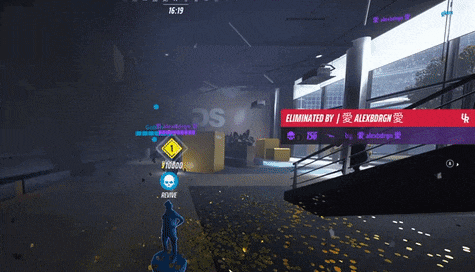 a screenshot of a video game with a red banner that says eliminated by alexdorgn