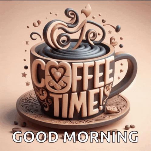 a cup of coffee with the words " coffee time " written on it