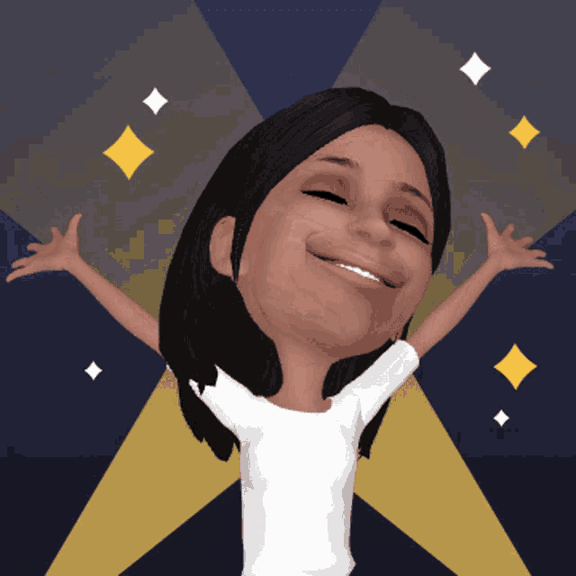 a cartoon of a woman with her arms outstretched and smiling