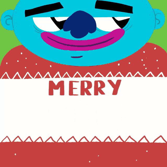 a cartoon character holding a merry sign