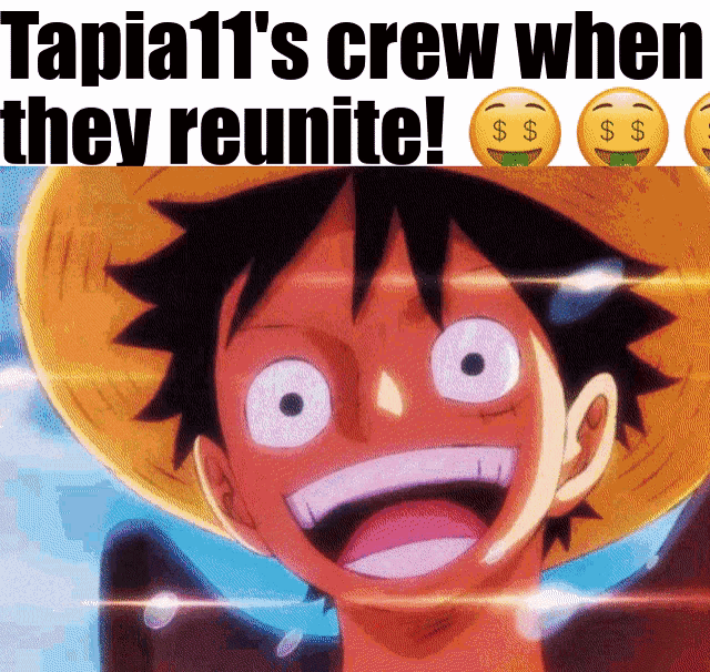 a picture of monkey d luffy with a caption that says tapia11 's crew when they reunite
