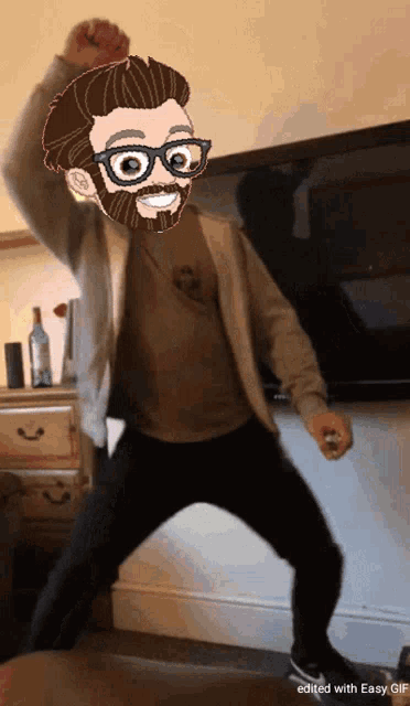 a cartoon of a man with glasses and a beard dancing