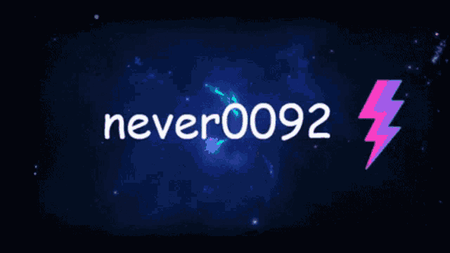 a blue background with a lightning bolt and the words n never 0092