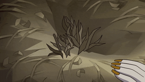 a cartoon drawing of a woman 's hand holding leaves