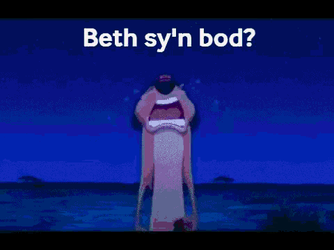 a cartoon character with beth sy 'n bod written on the bottom