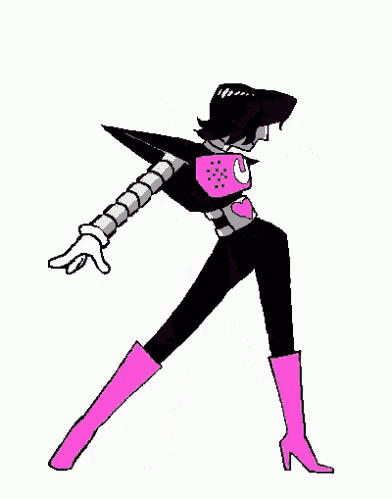 a black and white drawing of a robot dancing with pink boots and a clock on his chest .