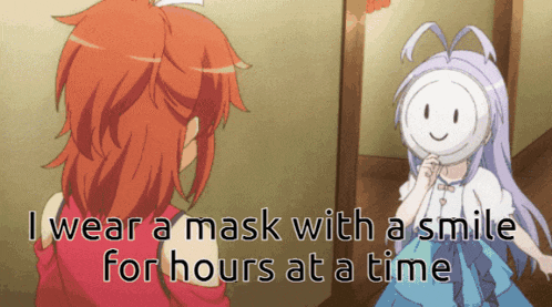a picture of a girl wearing a mask with a smile on it