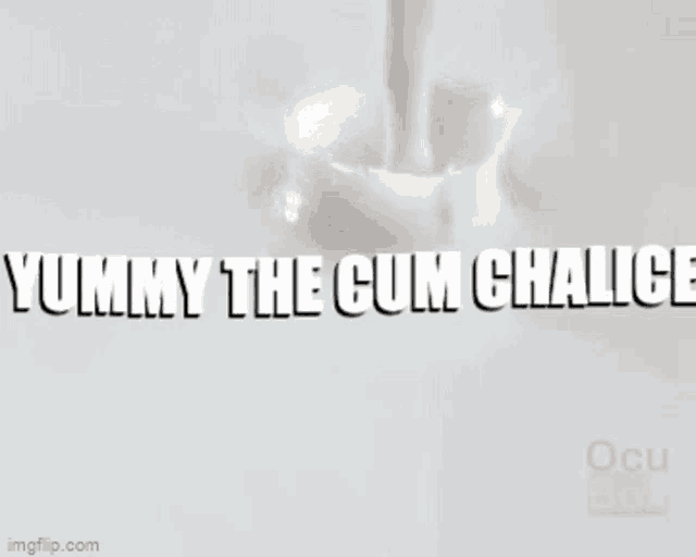 milk is being poured into a glass with the words `` yummy the cum chalice '' .