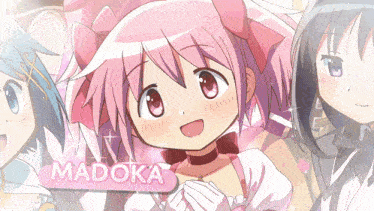 a group of anime girls with madoka written on the top