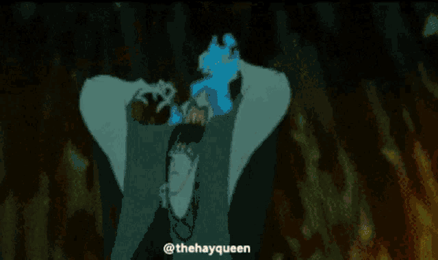 a cartoon character with flames coming out of his head and the hashtag thehayqueen at the bottom