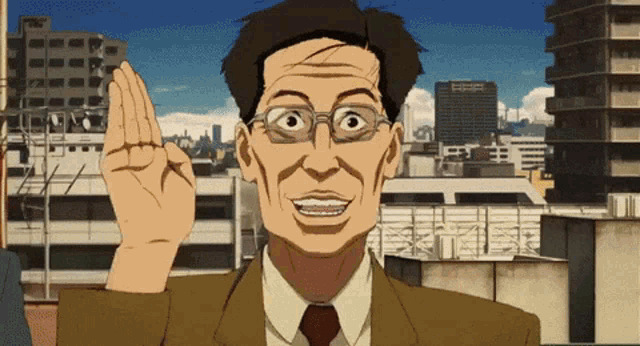 a man in a suit and tie is giving a high five