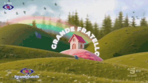 a cartoon drawing of a house with the words grande fratello on it