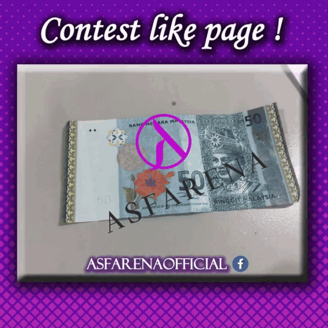 a contest like page with a picture of a 50 ringgit malaysia banknote