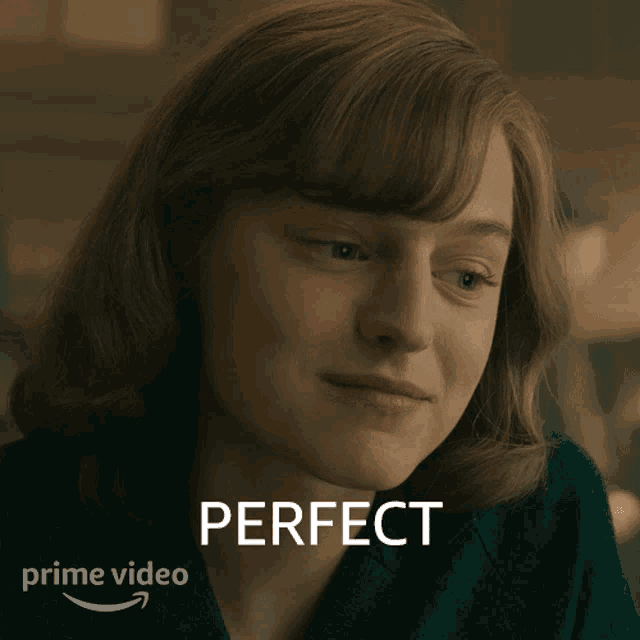 a close up of a woman 's face with the word perfect written above her
