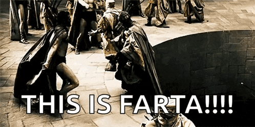 a black and white photo of a group of people with the caption " this is farta "