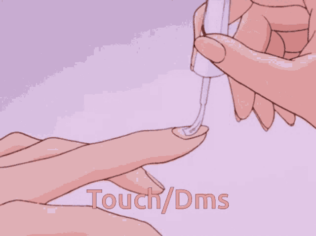 a woman is painting her nails and the words touch / dms are visible