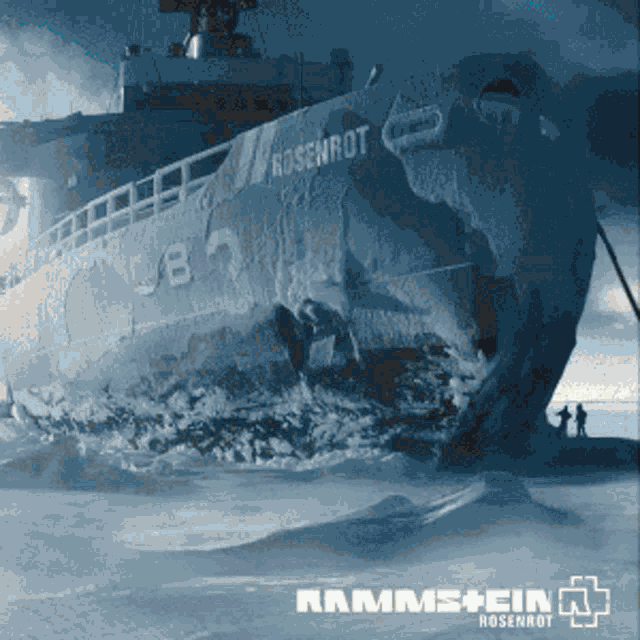 a poster for rammstein rosenrot shows a ship in the ocean