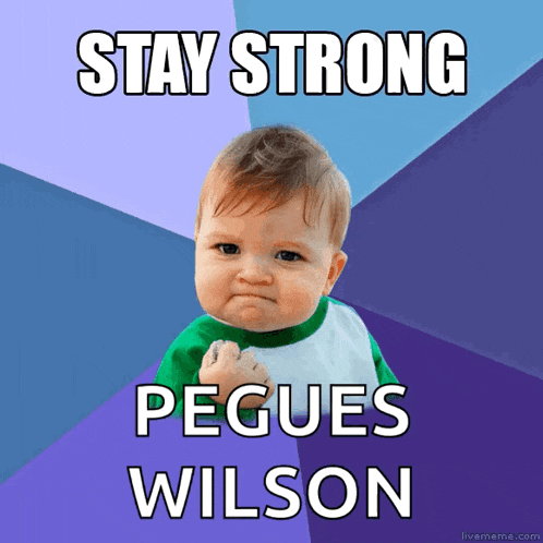 a baby with a fist up and the words stay strong pegues wilson below it