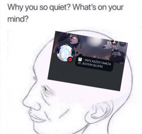 why you so quiet what 's on your mind written on a drawing of a person 's head