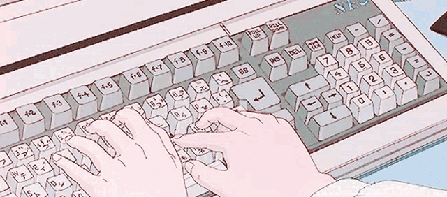 a drawing of a person typing on a keyboard that says ns on the bottom