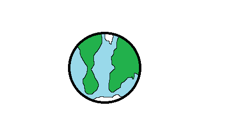 a pixel art drawing of a globe with a river running through the middle