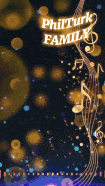a silhouette of a woman is surrounded by music notes and the name philturk family