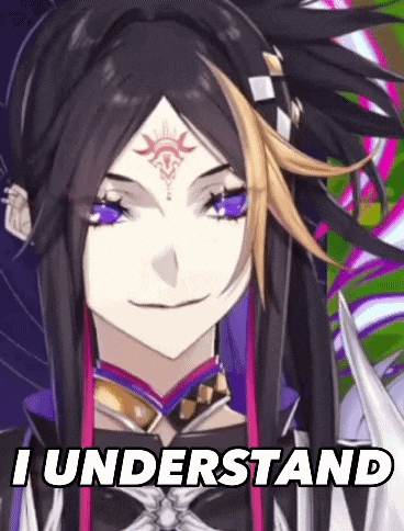 a close up of a person with long hair and the words `` i understand '' written on the bottom .