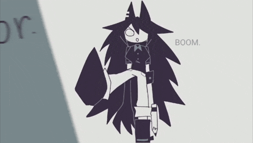 a black and white drawing of a person with the word boom written on the bottom
