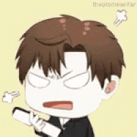 a cartoon of a man with brown hair making a funny face .