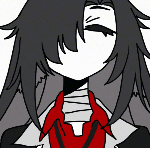 a drawing of a girl with black hair and a red scarf around her neck