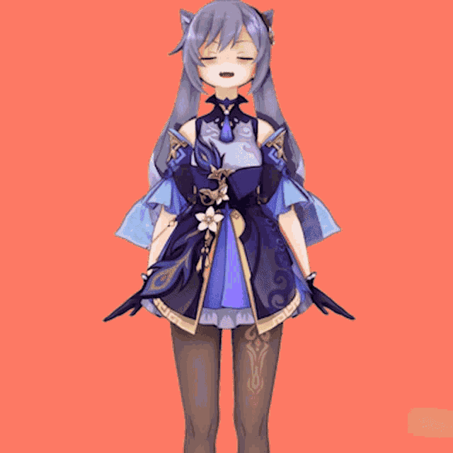 a girl with purple hair is wearing a purple dress